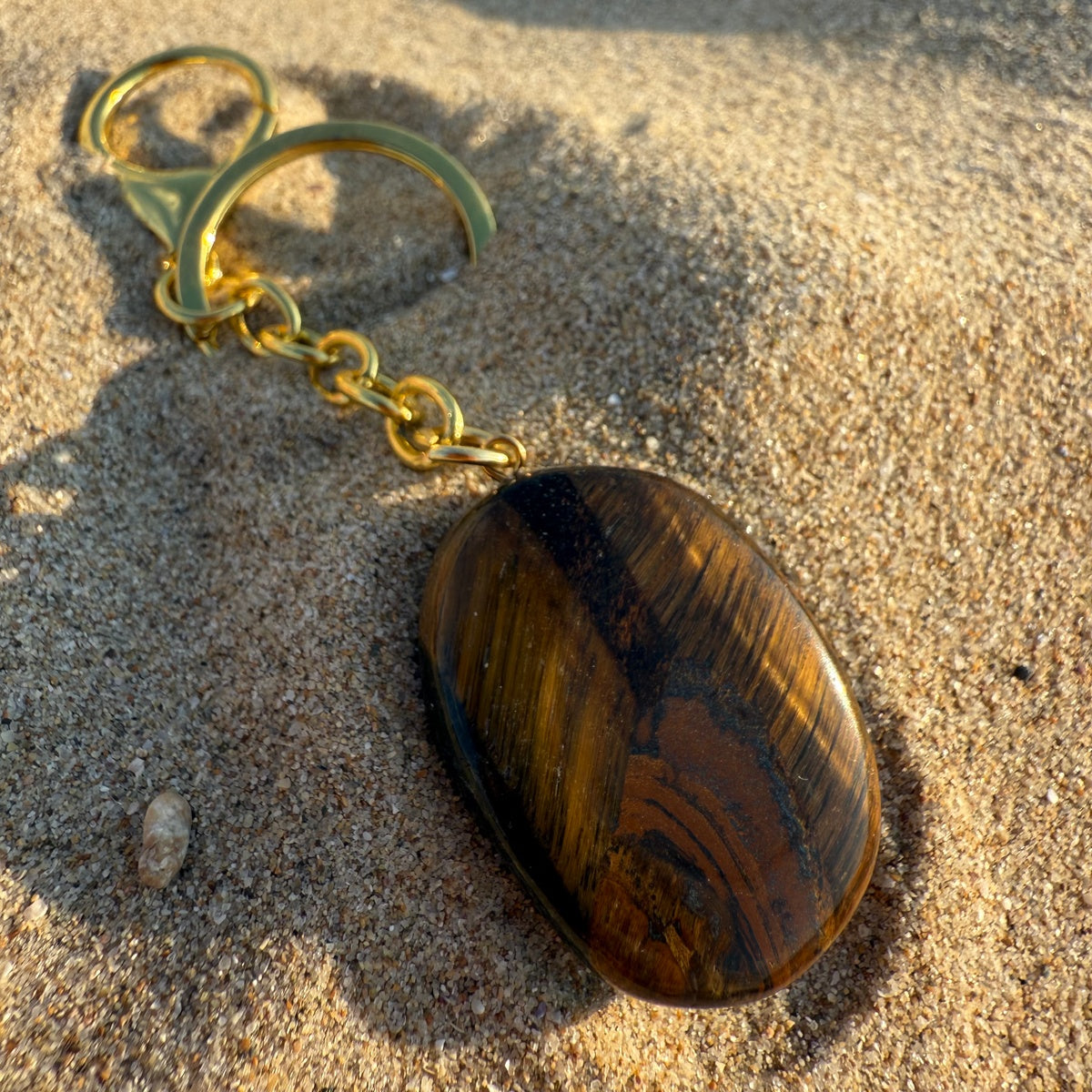 Natural Crystal Keychain, Large Tumbled Gemstone Keychain, Crystal Gift, Gold Keyring with Clasp
