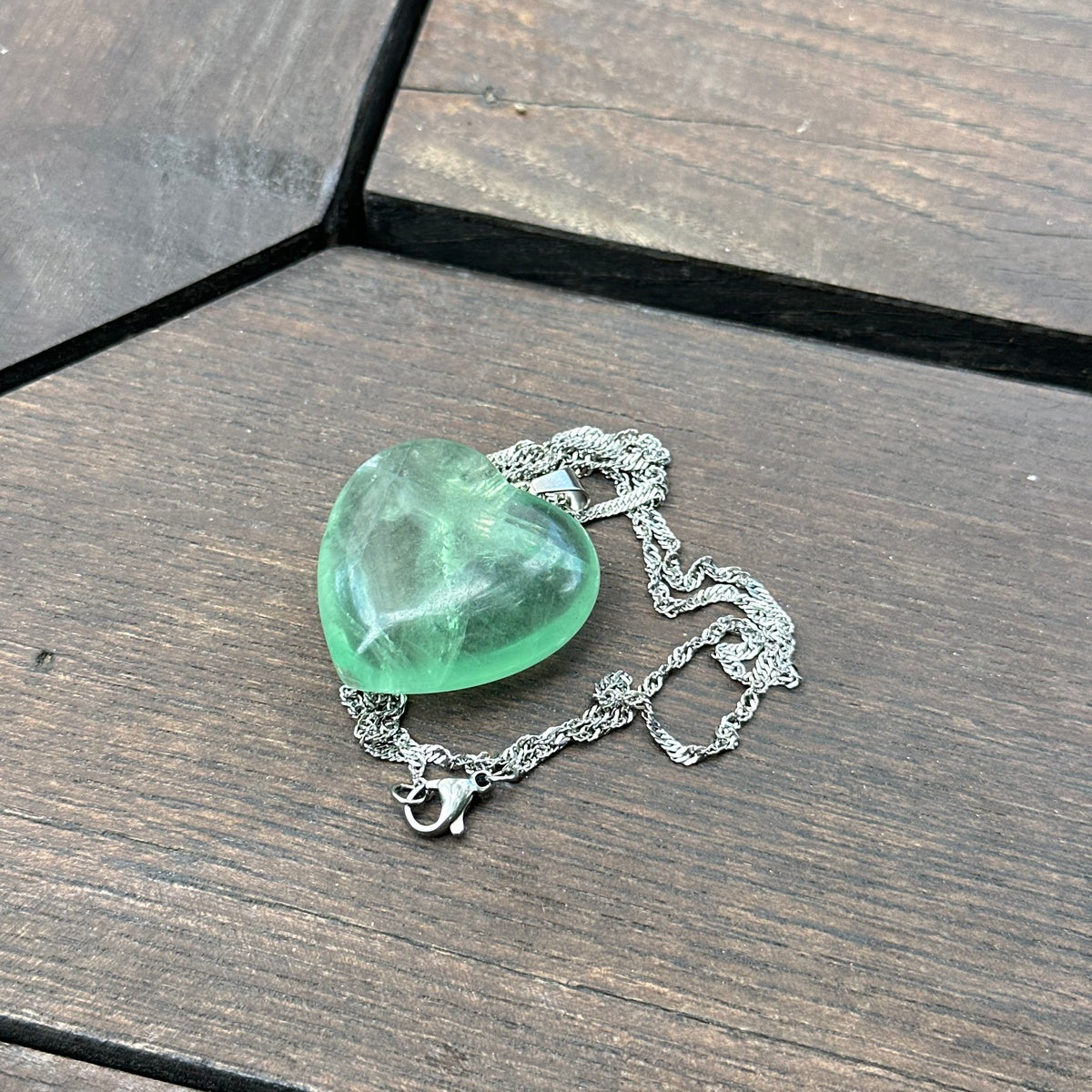 Natural Green Fluorite Heart Necklace 3cm | Clarity & Harmony