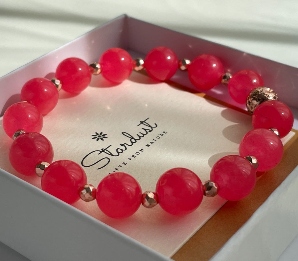 Fuchsia Pink Jade Bracelet | Rose Gold Hematite