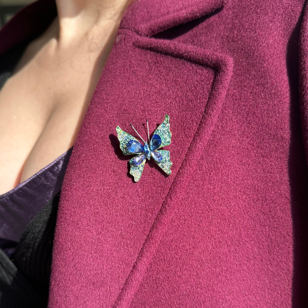 Blue Crystal Glamorous Butterfly Brooch