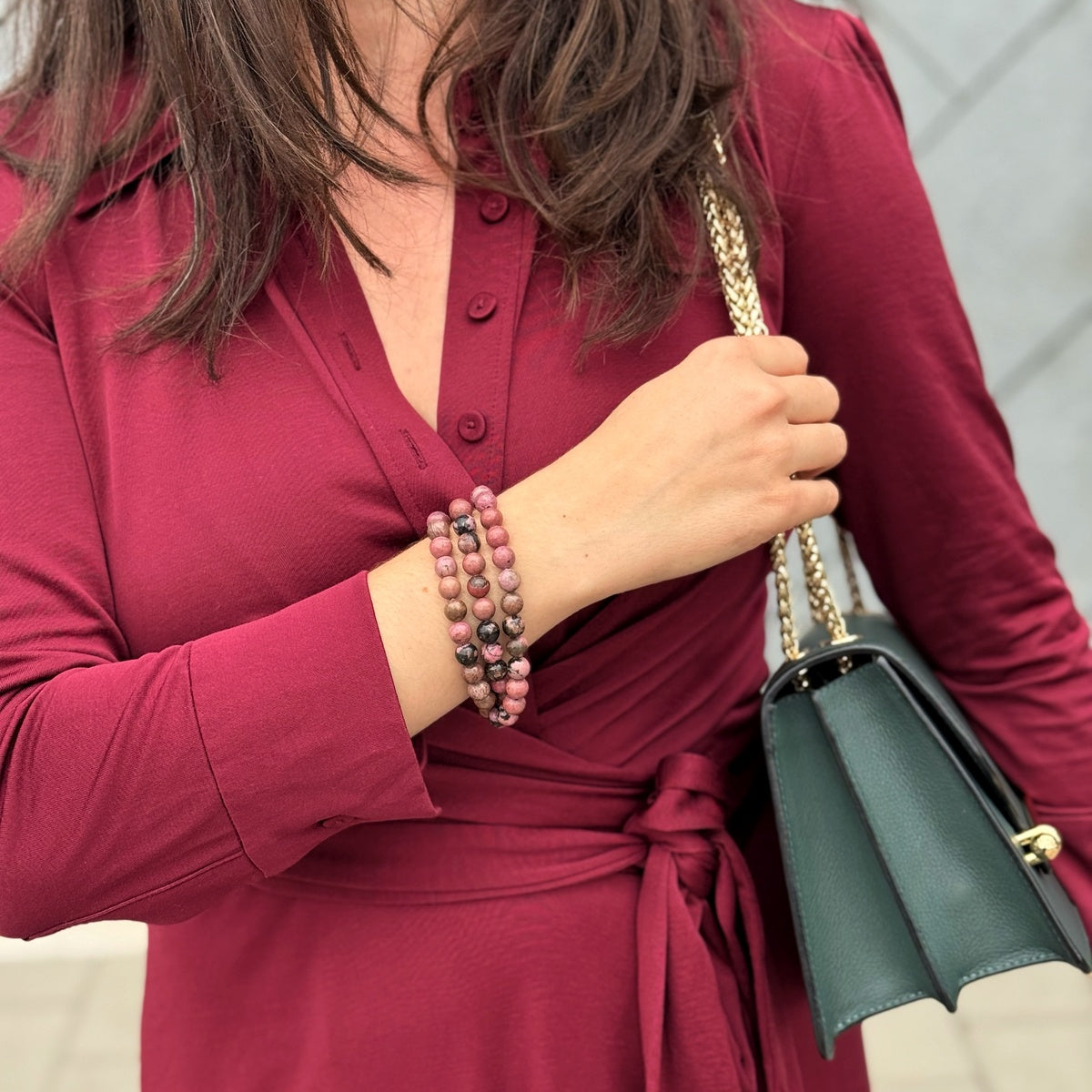 Triple wrap Rhodonite Bracelet for woman