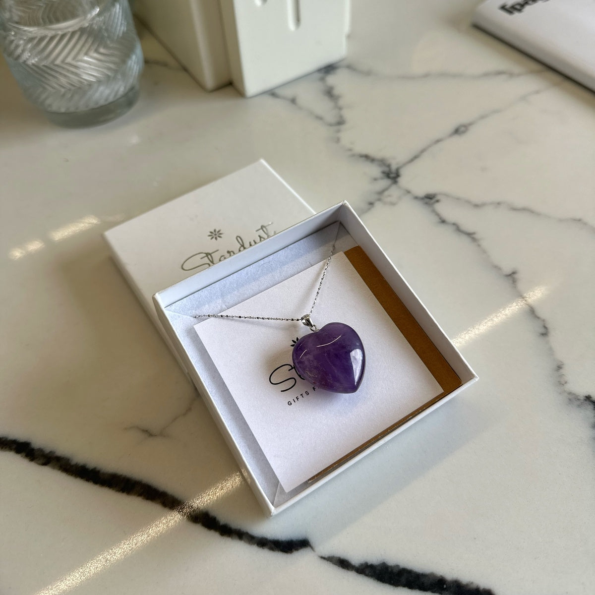 Amethyst heart Pendant 2.5cm