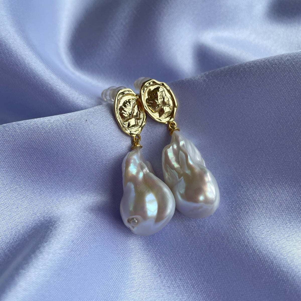Princess Baroque Pearl Earrings, Lady Face Design