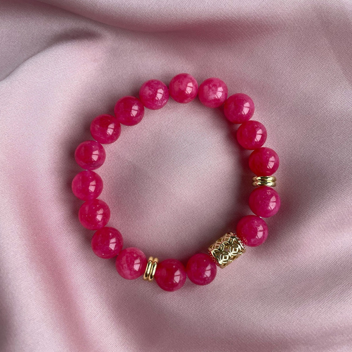 Hot Pink Jade Bracelet | 18K Gold-Plated Beaded Jewelry