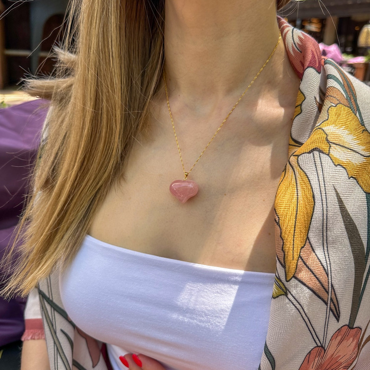 Natural Deep Pink Madagascar Rose Quartz Heart Pendant | Gold & Silver