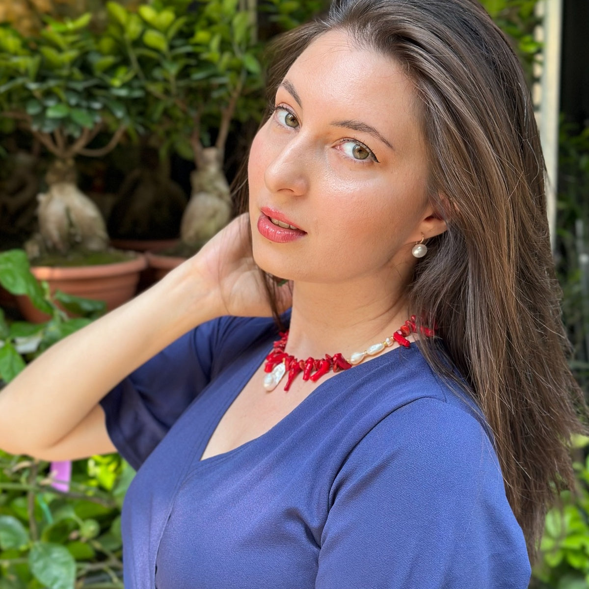 Statement Red Coral & Baroque Pearl Necklace