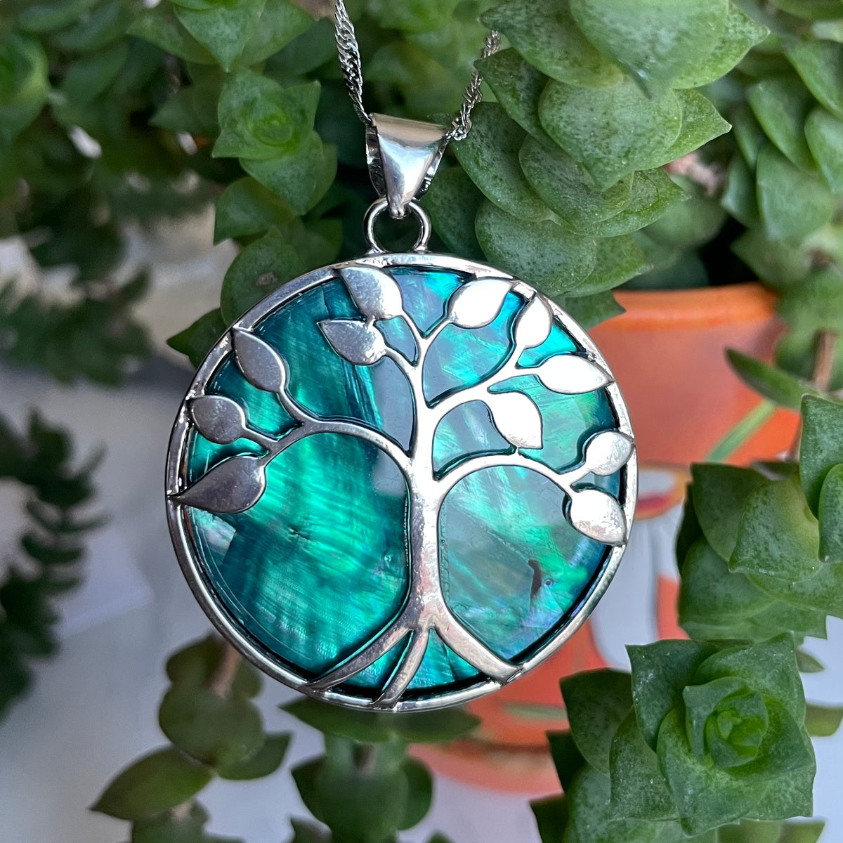 Large Abalone Shell Tree of Life Pendant Necklace | Boho Spiritual Jewelry