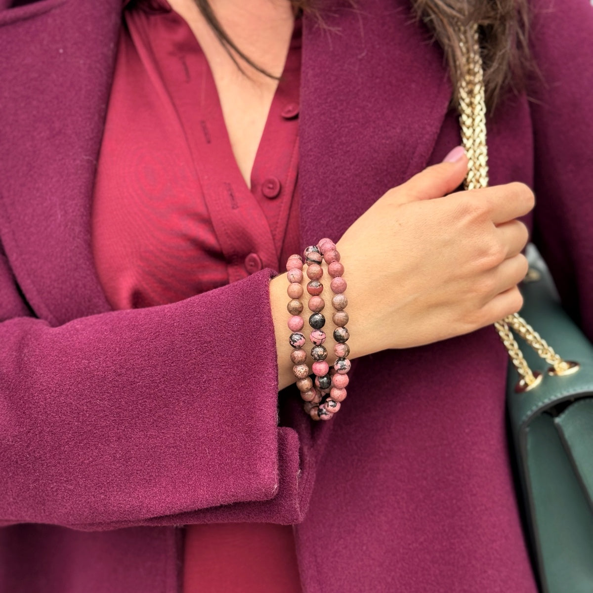Triple wrap Rhodonite Bracelet for woman
