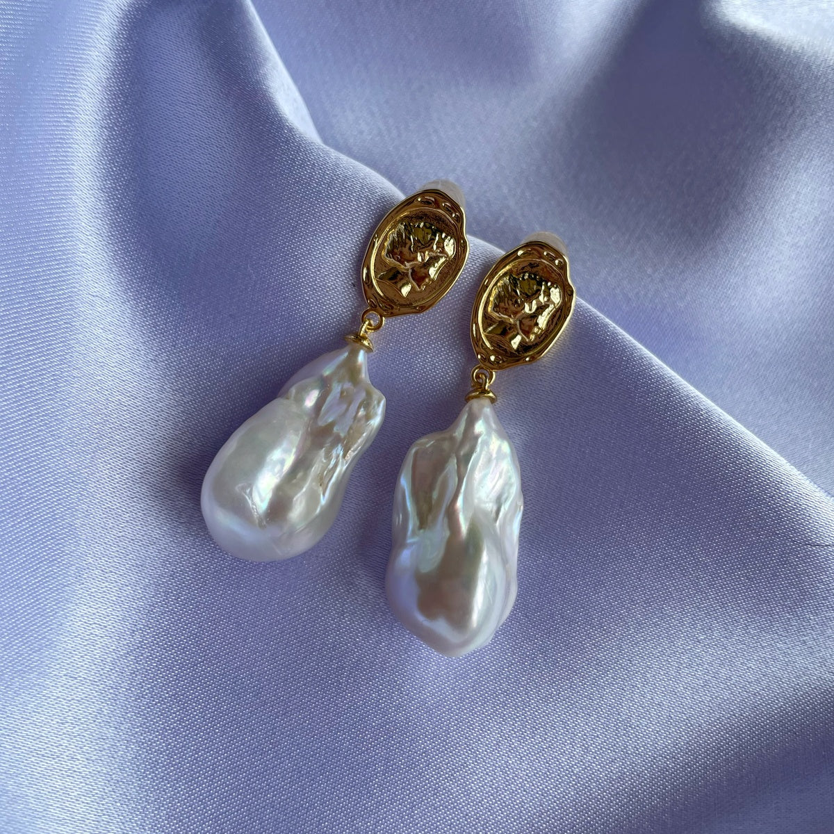 Princess Baroque Pearl Earrings, Lady Face Design