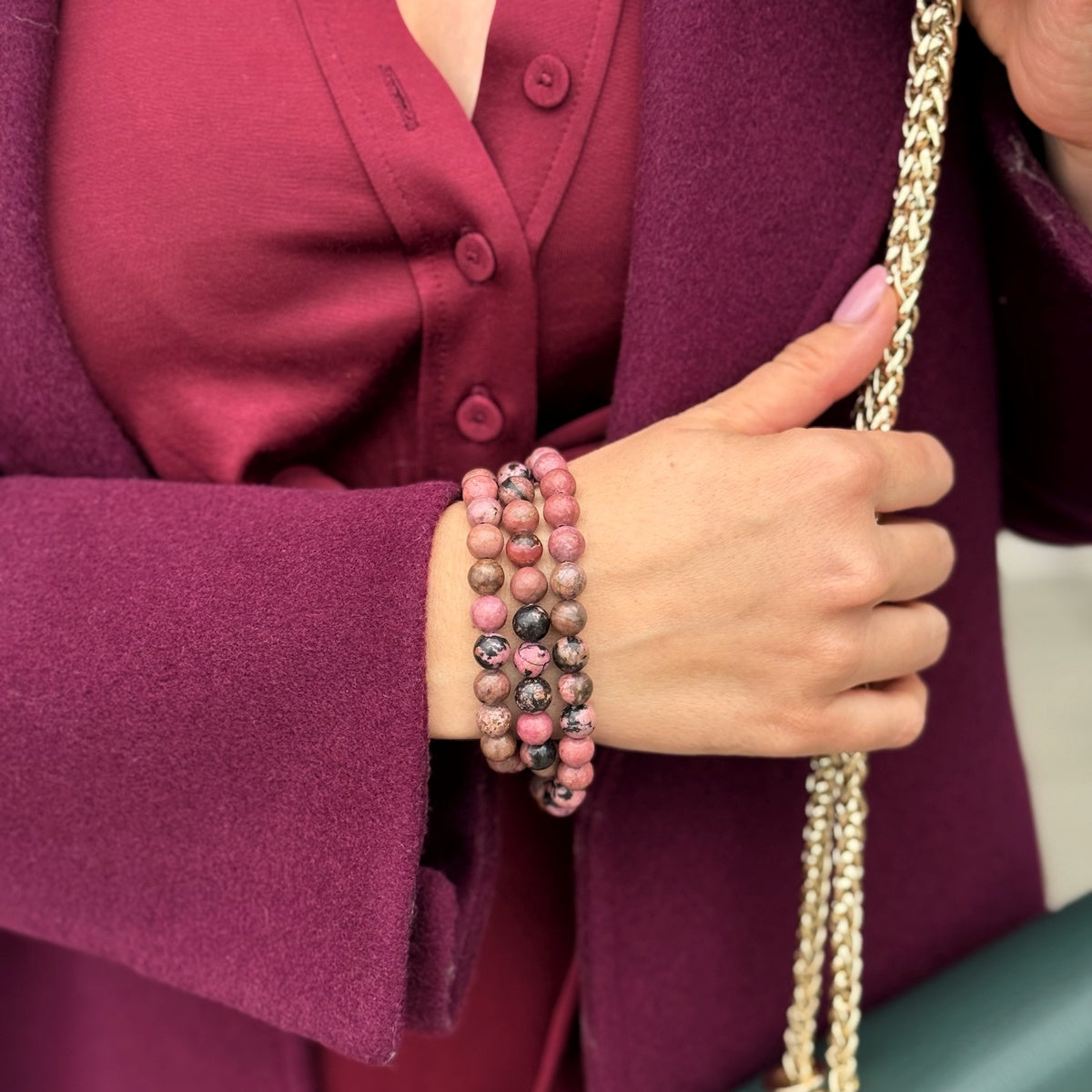 Triple wrap Rhodonite Bracelet for woman