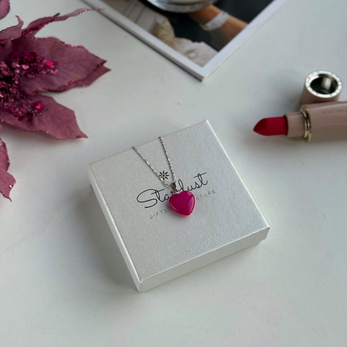 Tiny Pink Agate heart pendant 15mm