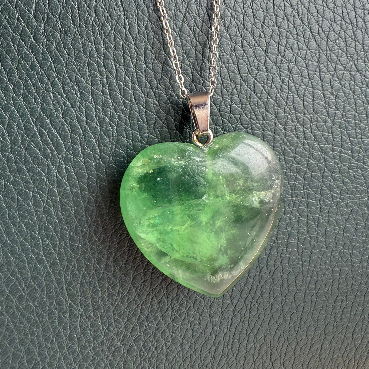 Natural Green Fluorite Heart Necklace 3cm | Clarity & Harmony