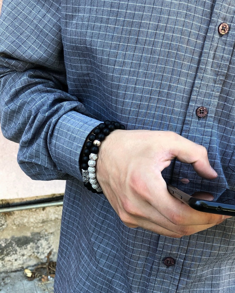 STAND OUT | Men’s Black Onyx & Silver Zircon Bracelet