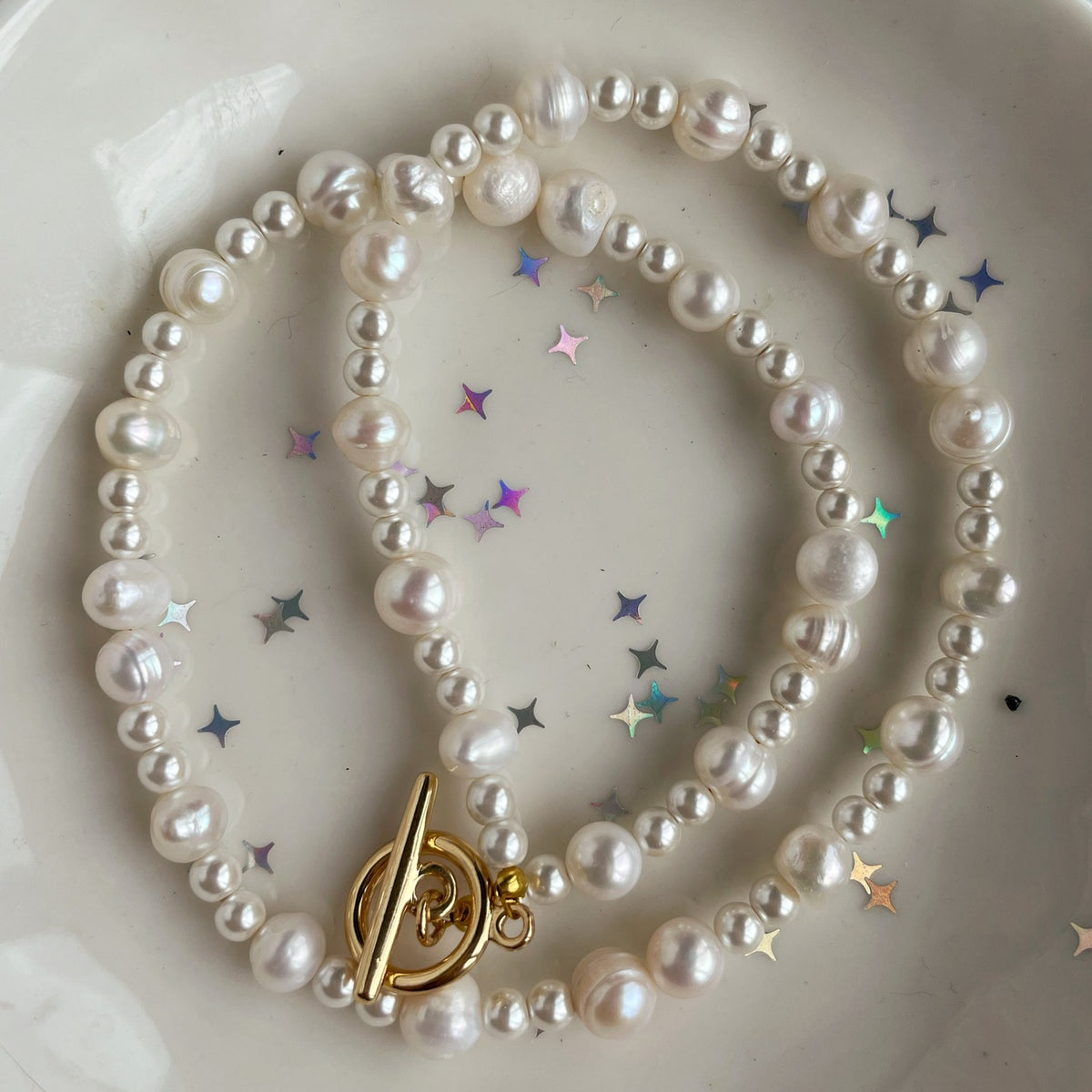 White Pearl Choker Necklace | Gold-Filled Toggle Clasp | Bridal Jewelry