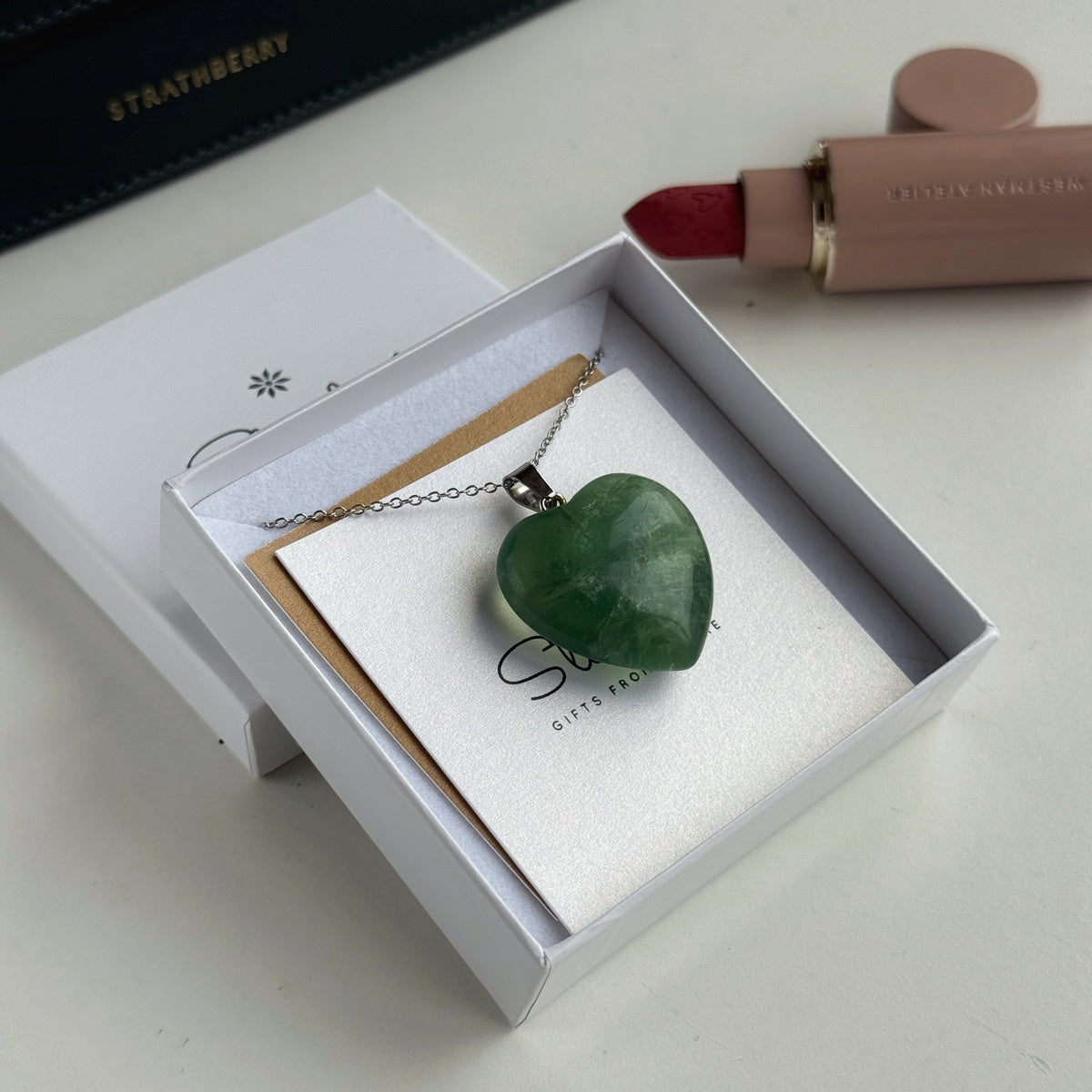 Natural Green Fluorite Heart Necklace 3cm | Clarity & Harmony