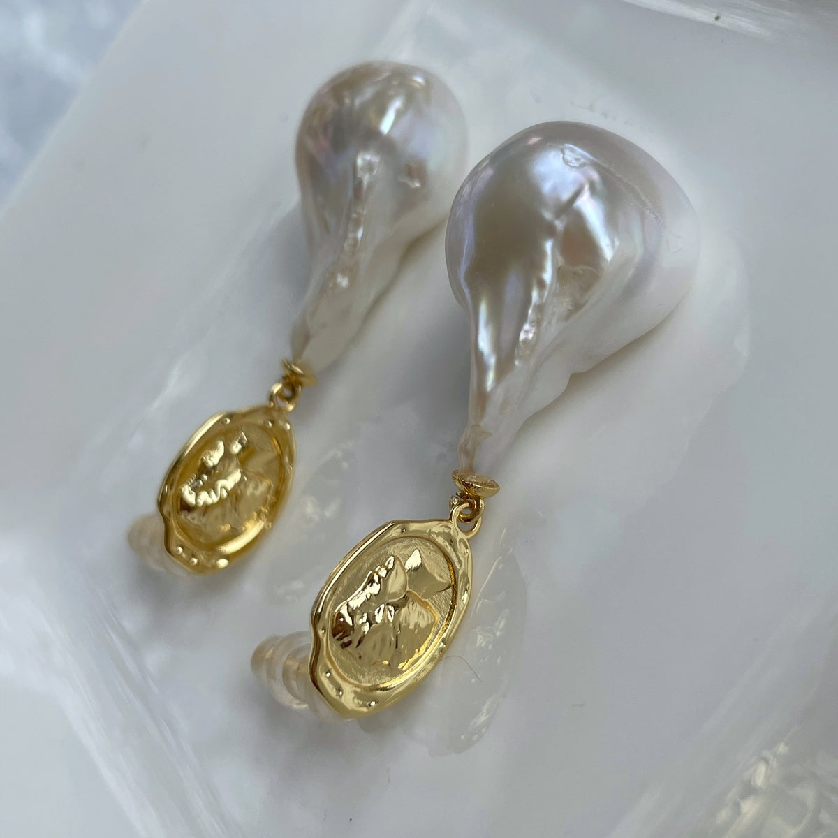 Princess Baroque Pearl Earrings, Lady Face Design