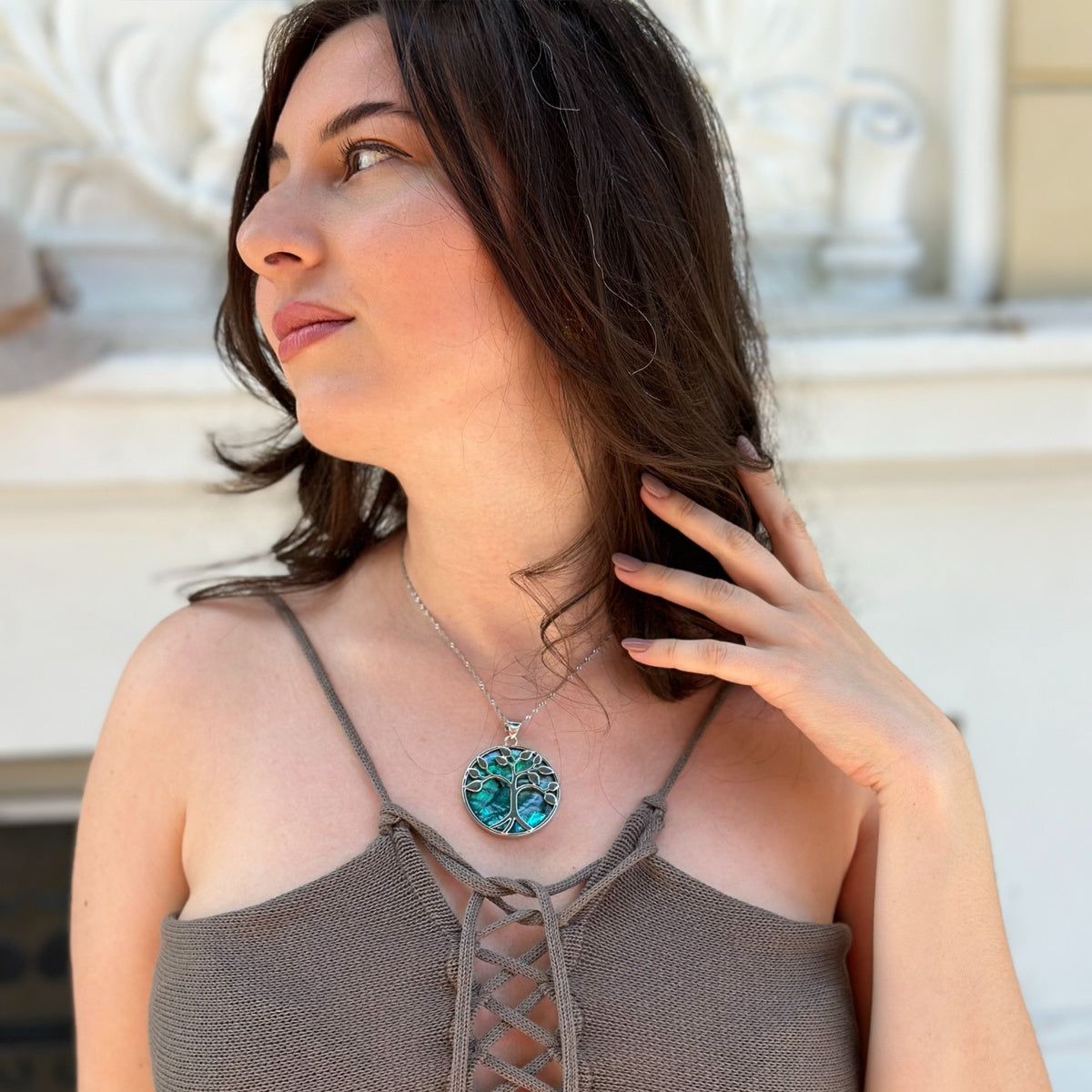 Large Abalone Shell Tree of Life Pendant Necklace | Boho Spiritual Jewelry
