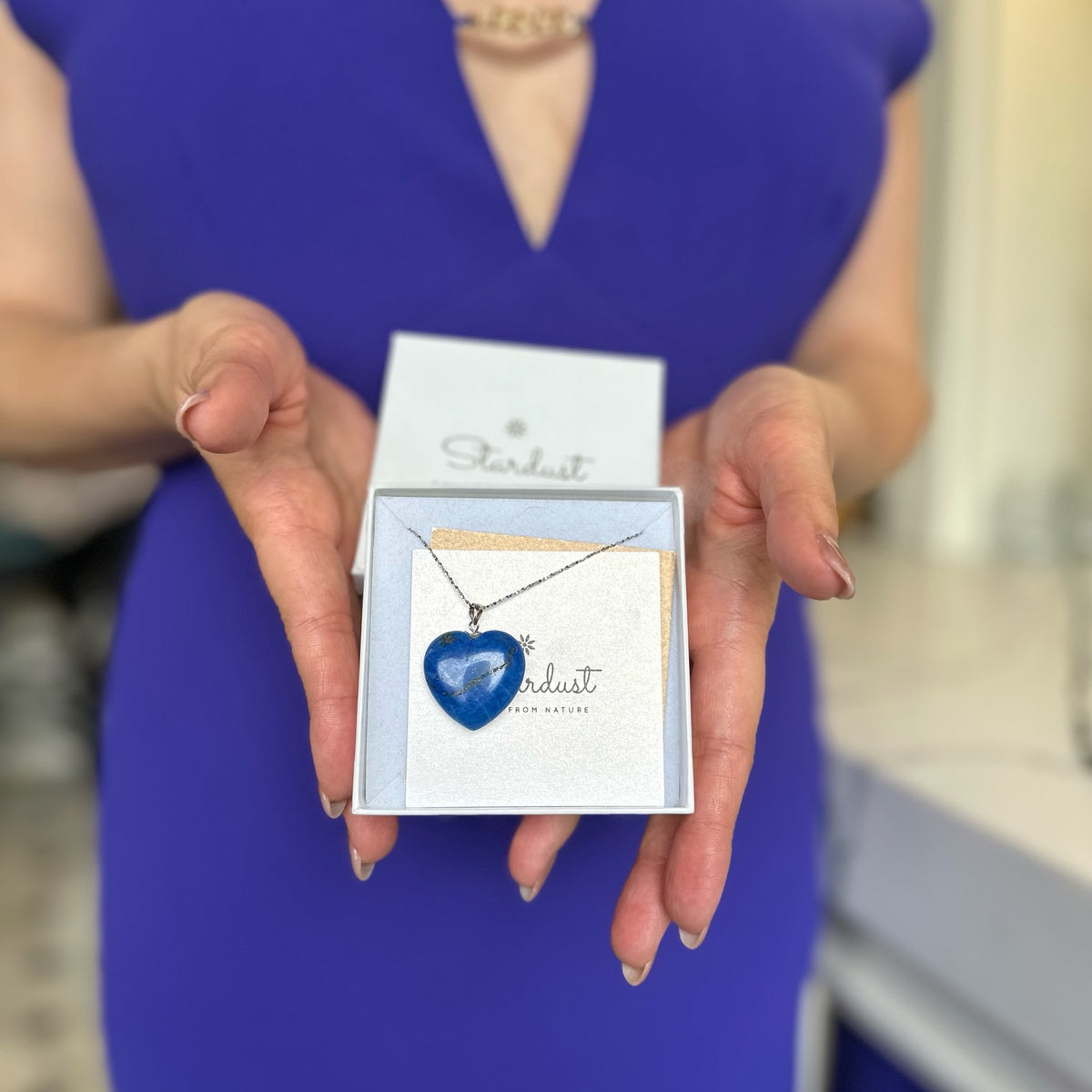 Natural Cobalt Blue Lapis Lazuli Heart Pendant 2.5cm | Gold & Silver