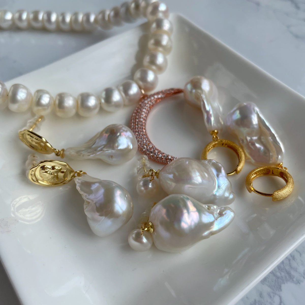 Princess Baroque Pearl Earrings, Lady Face Design