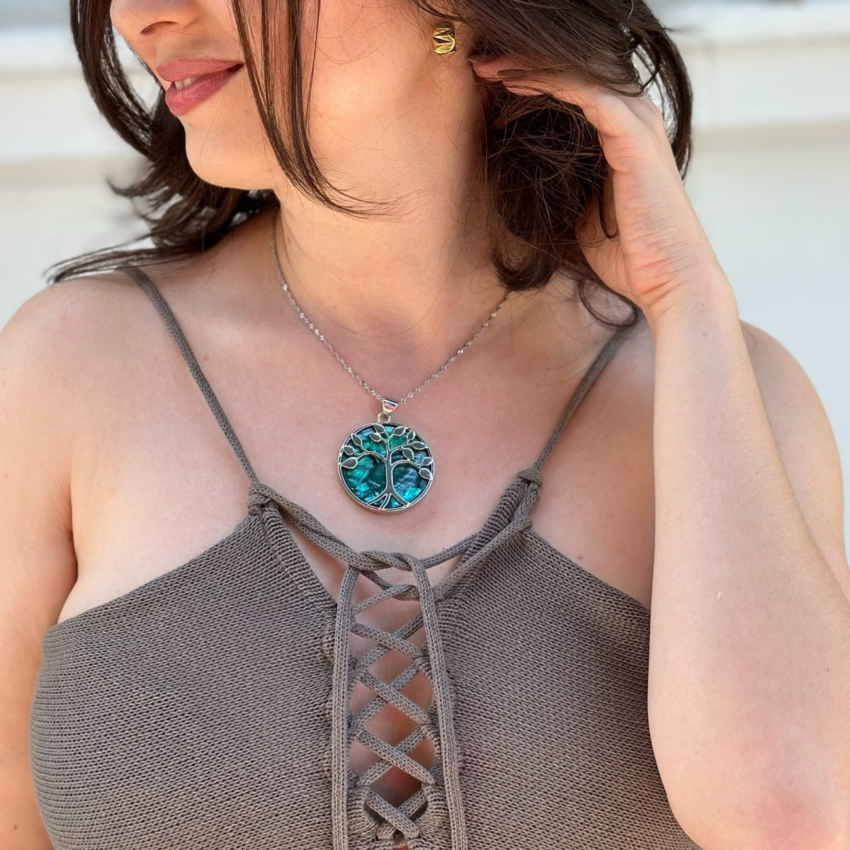Large Abalone Shell Tree of Life Pendant Necklace | Boho Spiritual Jewelry