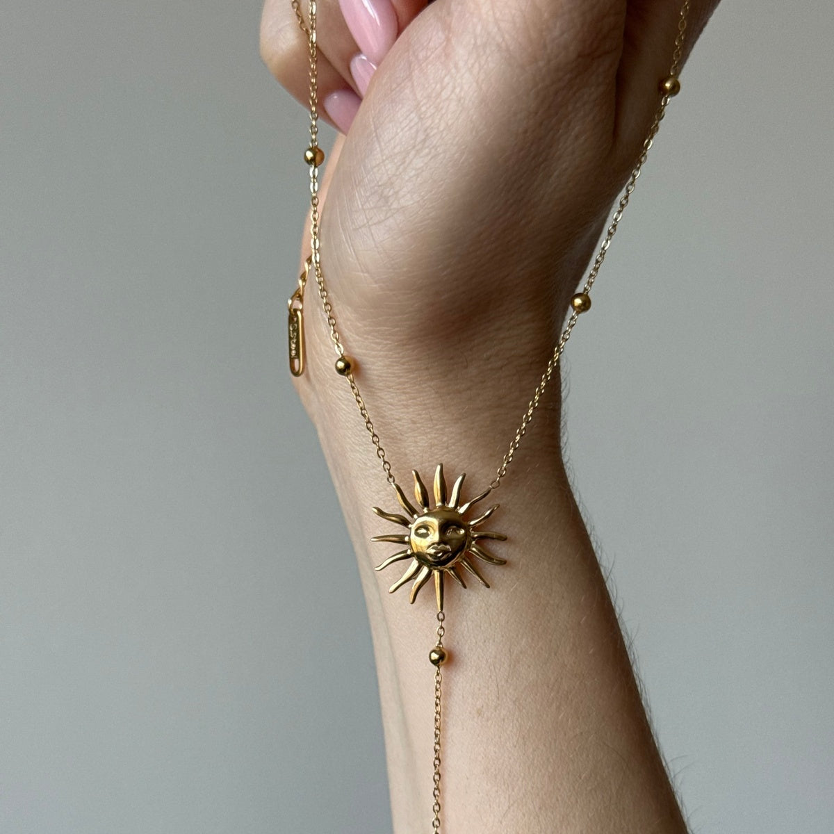 Bohemian Long Sun Necklace 18K Gold Plated Stainless Steel