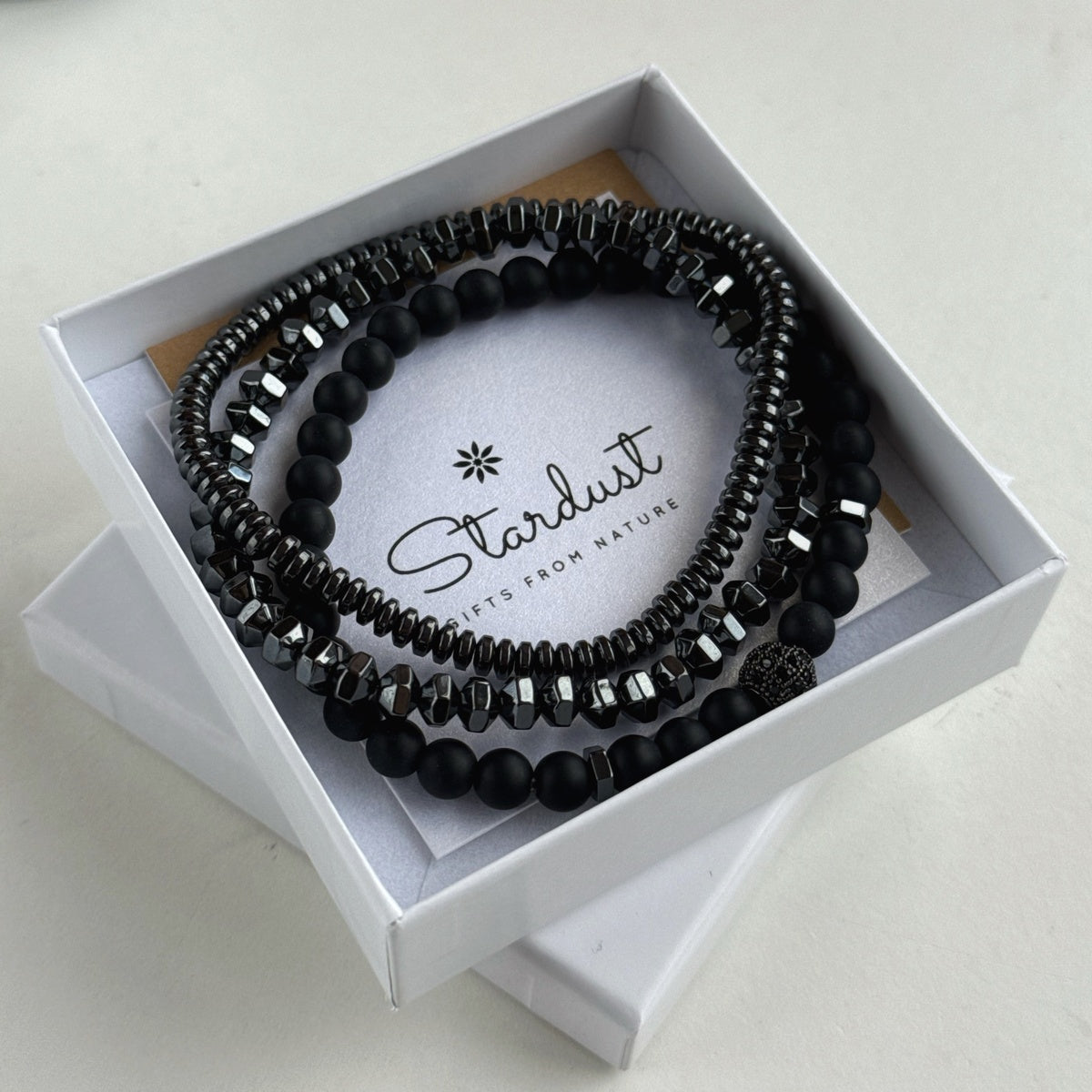 Men’s Black Onyx & Hematite Bracelet Set | Black Zircon