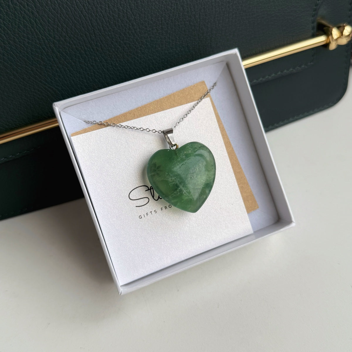 Natural Green Fluorite Heart Necklace 3cm | Clarity & Harmony