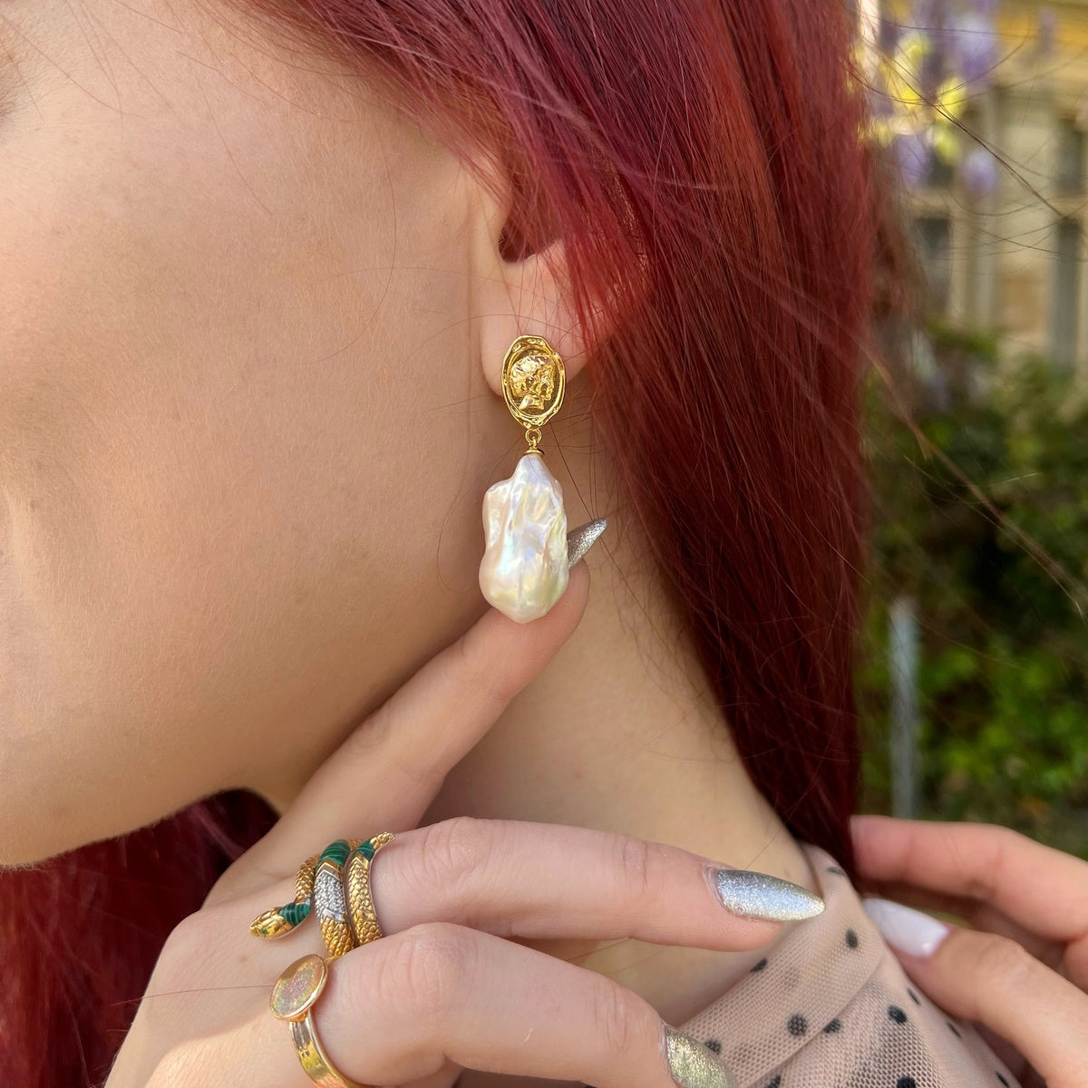 Princess Baroque Pearl Earrings, Lady Face Design