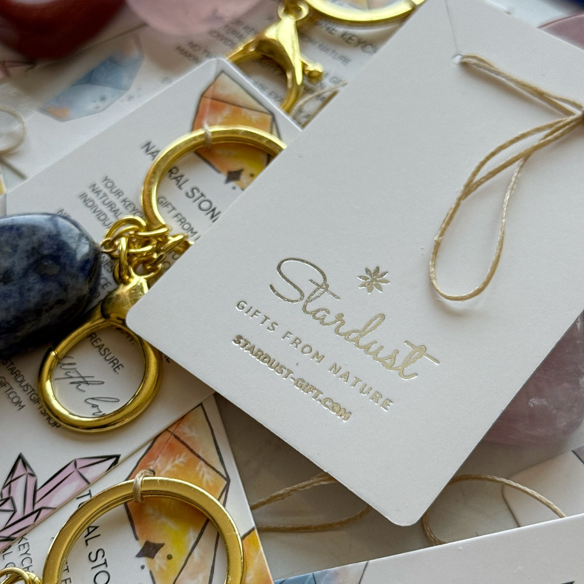Natural Crystal Keychain, Large Tumbled Gemstone Keychain, Crystal Gift, Gold Keyring with Clasp