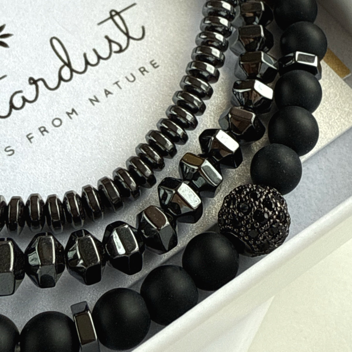 Men’s Black Onyx & Hematite Bracelet Set | Black Zircon