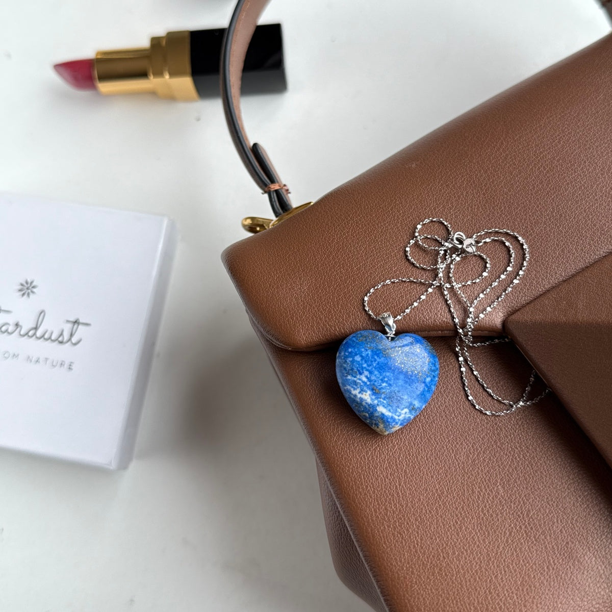 Natural Cobalt Blue Lapis Lazuli Heart Pendant 2.5cm | Gold & Silver