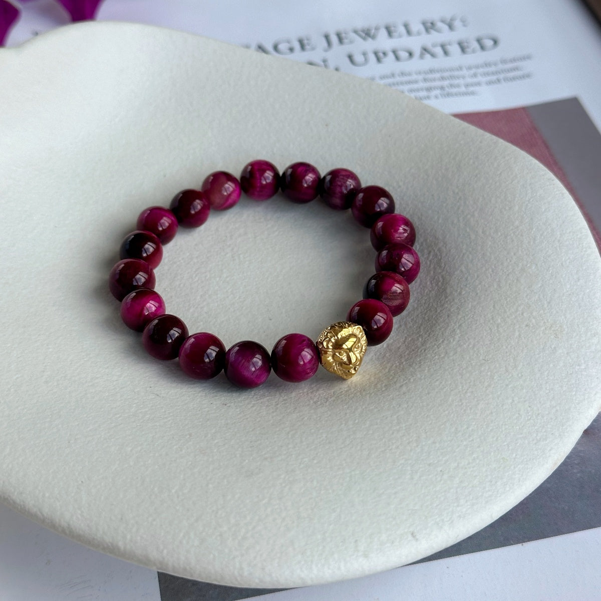 Luxury Tiger eye womens bracelet gold lion
