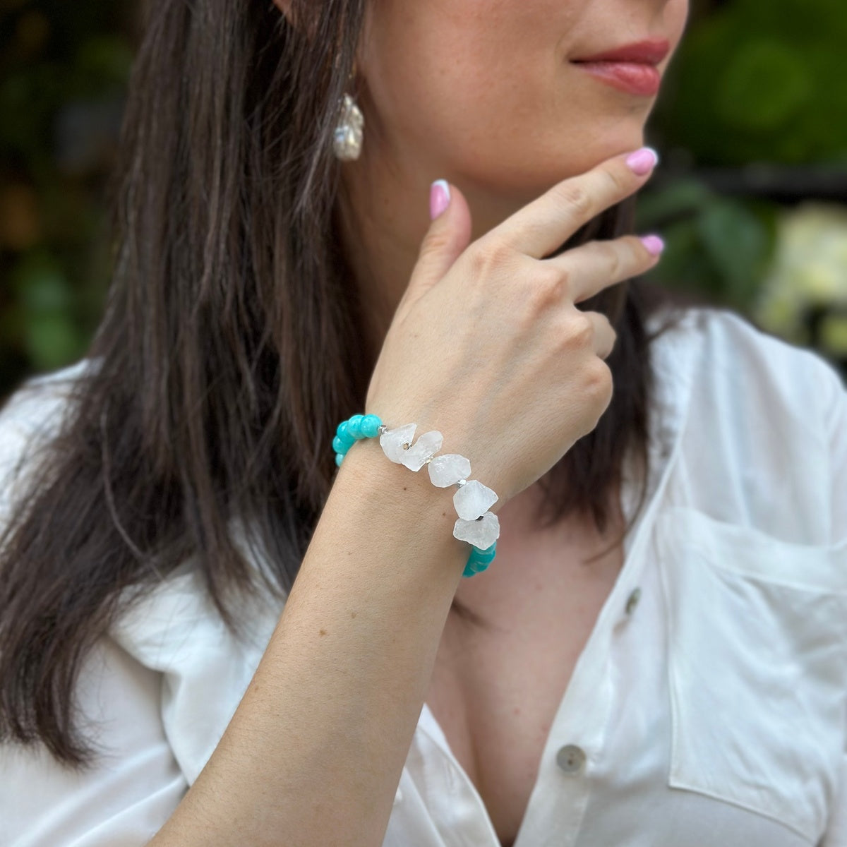 Blue Agate & Raw Clear Quartz Bracelet