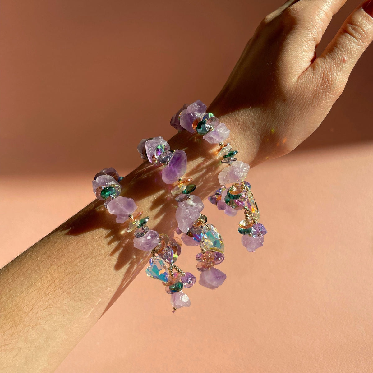 CRYSTAL DREAM | Raw Amethyst Bracelet with Iridescent Crystal Charms