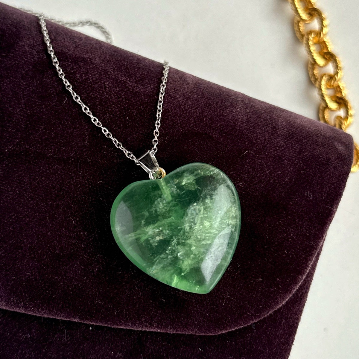 Natural Green Fluorite Heart Necklace 3cm | Clarity & Harmony