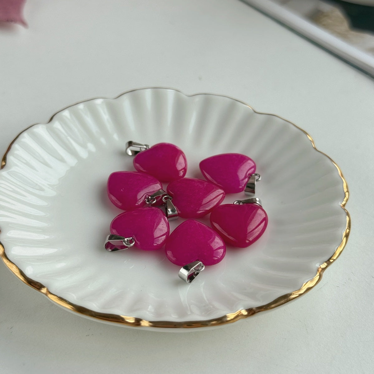 Tiny Pink Agate heart pendant 15mm