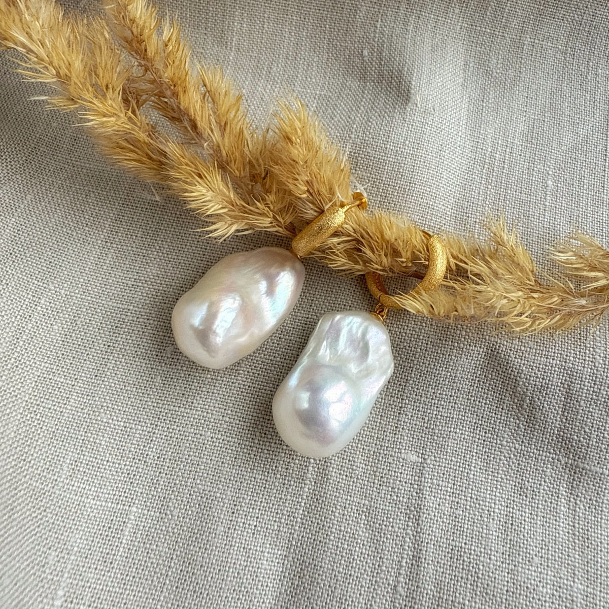 18k gold plated Baroque Pearl hoop earrings