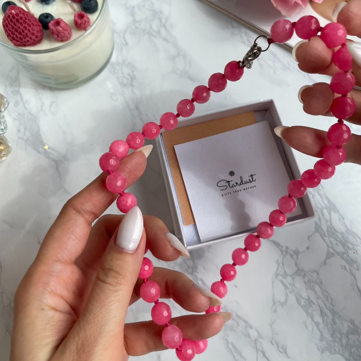 Pink Agate beaded necklace