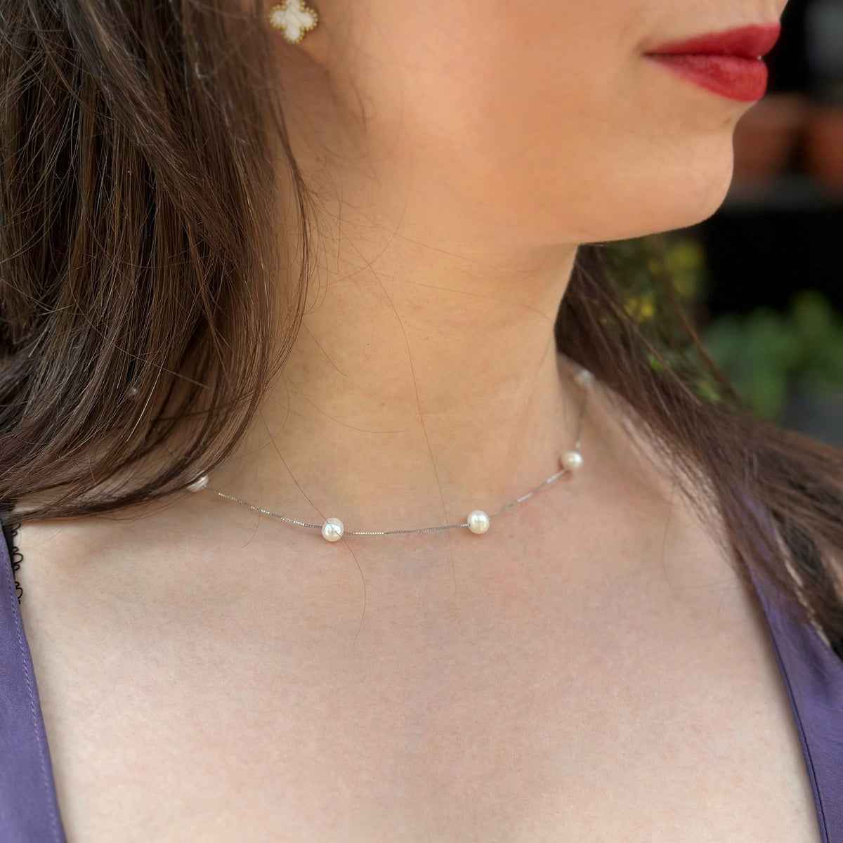 White Pearl Necklace & Bracelet on Sterling Silver
