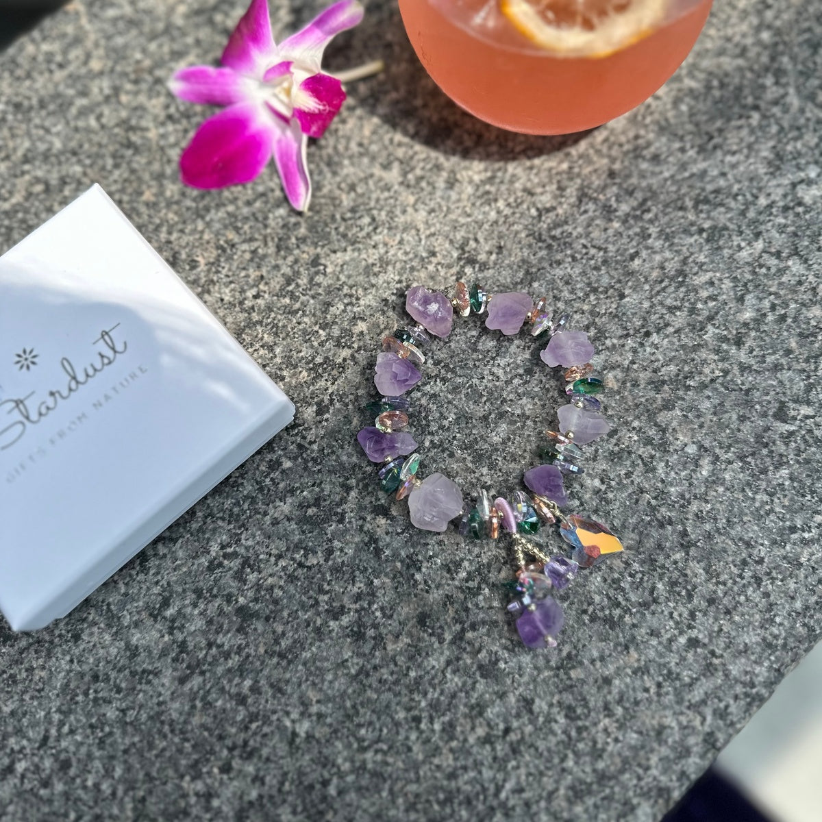 CRYSTAL DREAM | Raw Amethyst Bracelet with Iridescent Crystal Charms