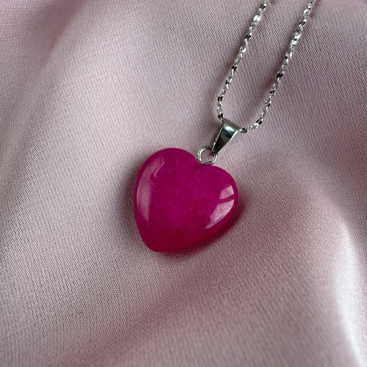 Tiny Pink Agate heart pendant 15mm