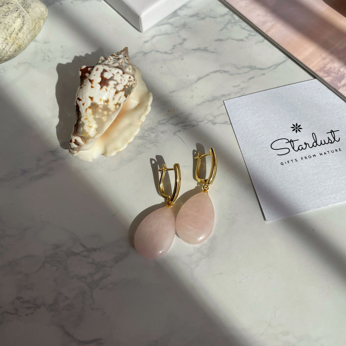 Rose Quartz drop earrings gold