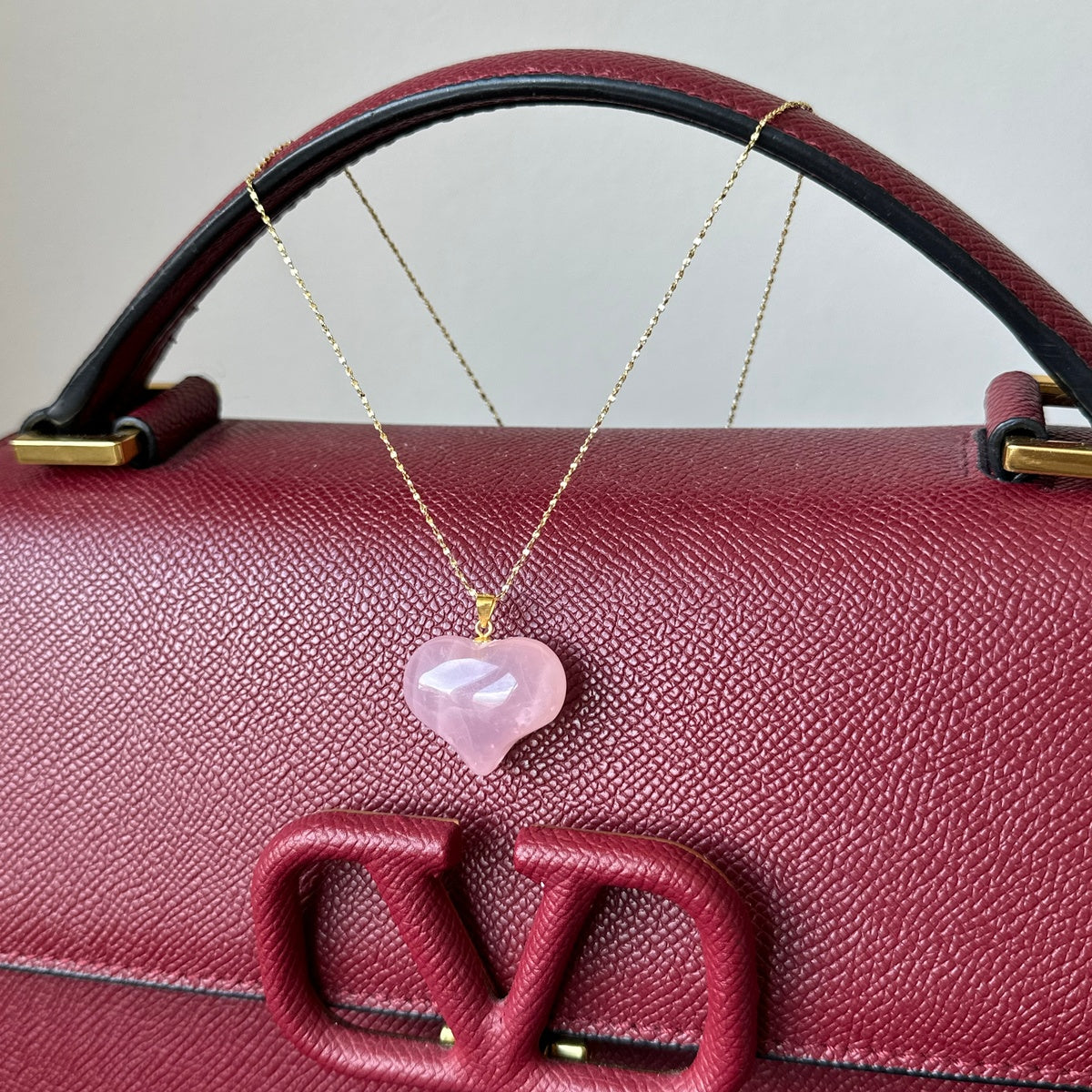 Natural Deep Pink Madagascar Rose Quartz Heart Pendant | Gold & Silver