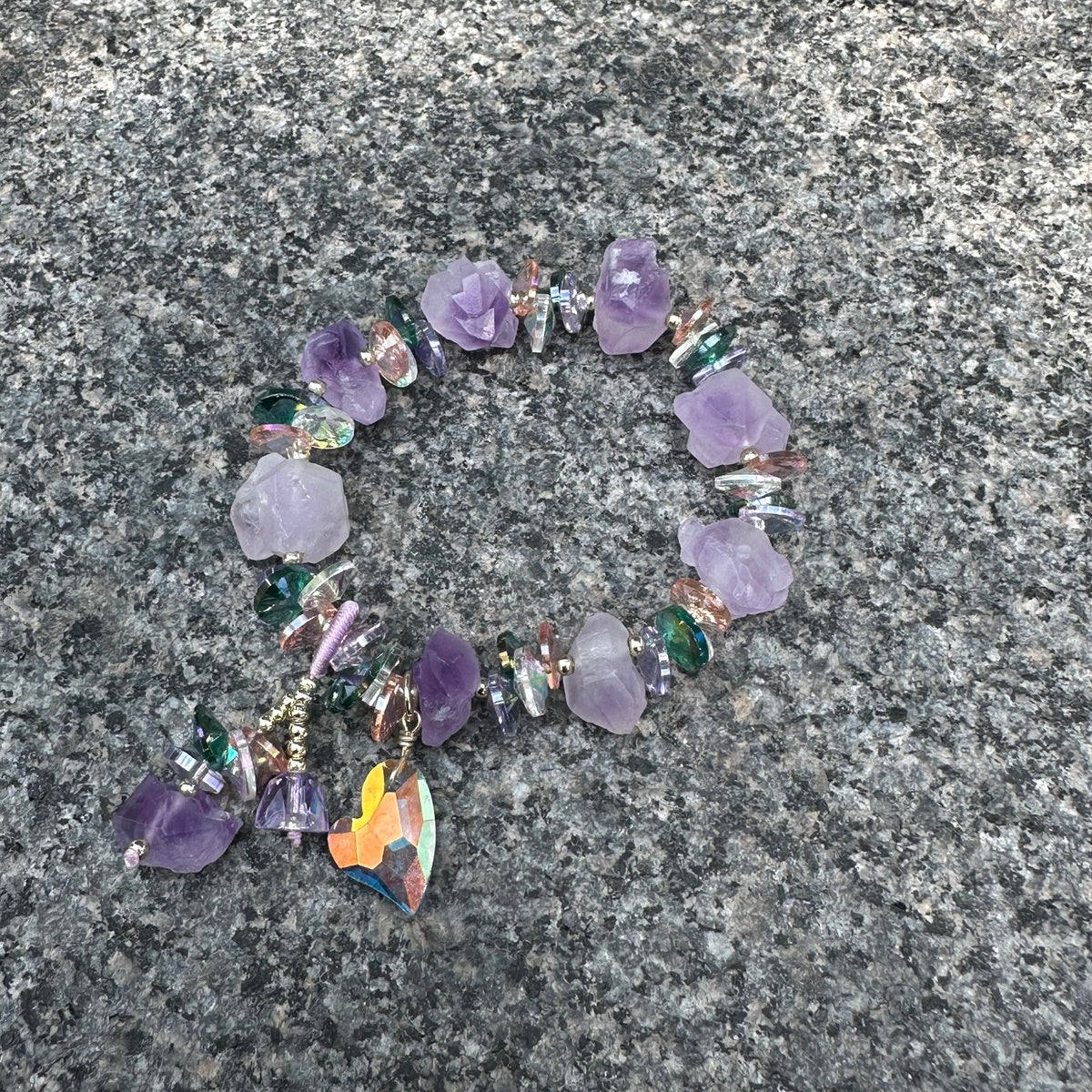 CRYSTAL DREAM | Raw Amethyst Bracelet with Iridescent Crystal Charms