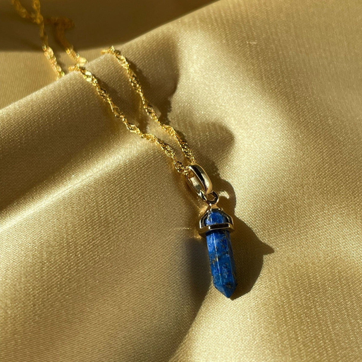 Natural Gemstone Prism Pendant Necklace | Amethyst, Lapis Lazuli, Rose Quartz & Smoky Quartz | Gold