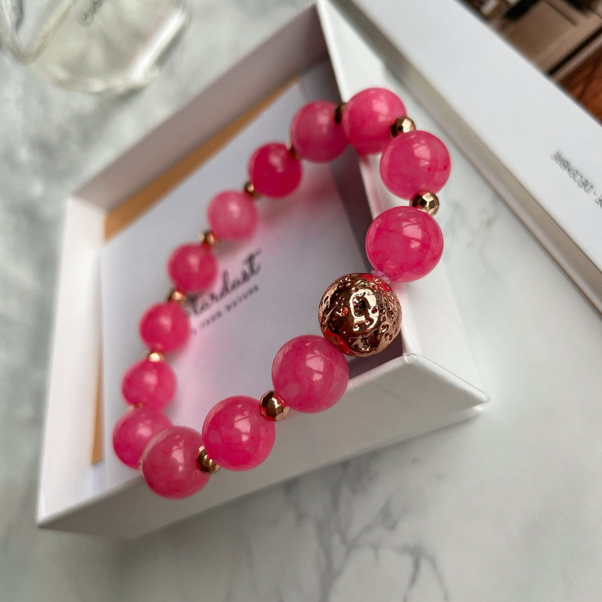 Fuchsia Pink Jade Bracelet | Rose Gold Hematite