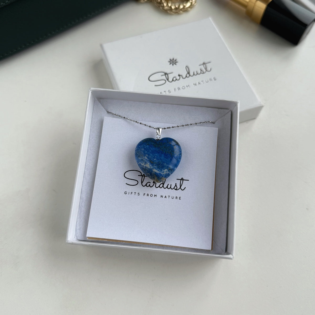 Natural Cobalt Blue Lapis Lazuli Heart Pendant 2.5cm | Gold & Silver