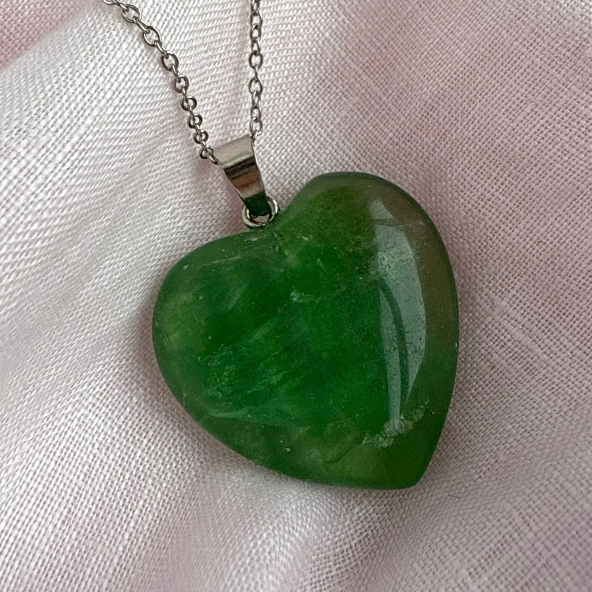 Natural Green Fluorite Heart Necklace 3cm | Clarity & Harmony