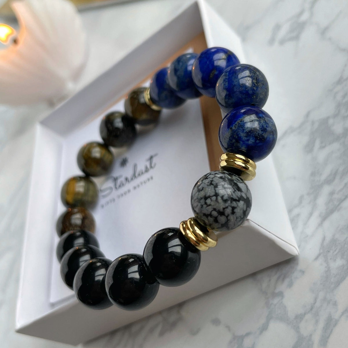 Men’s Lapis Lazuli & Tiger Eye Bracelet | 18K Gold Accents