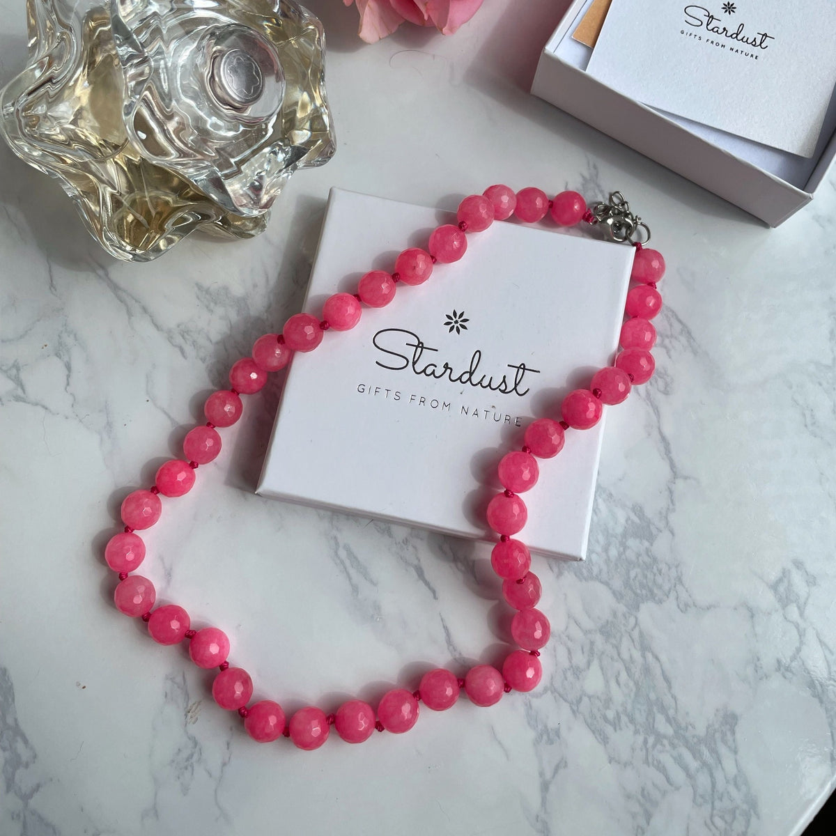 Pink Agate beaded necklace